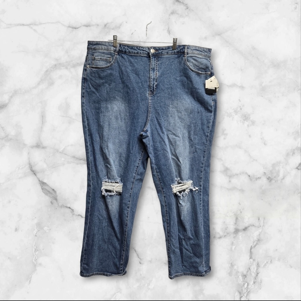 Eloquii Elements Womens 22 Distressed Straight Leg Jeans NWT